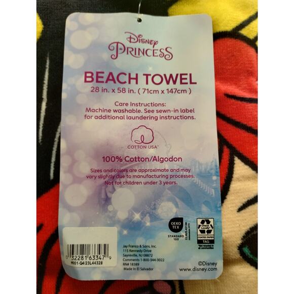 Disney Princess Jasmine Ariel Rapunzel Cotton Beach Towel 28"x58" NWT - Picture 3 of 5